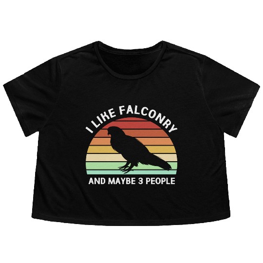 Retro I Like Falconry And Maybe Three People Flowy Cropped Tees
