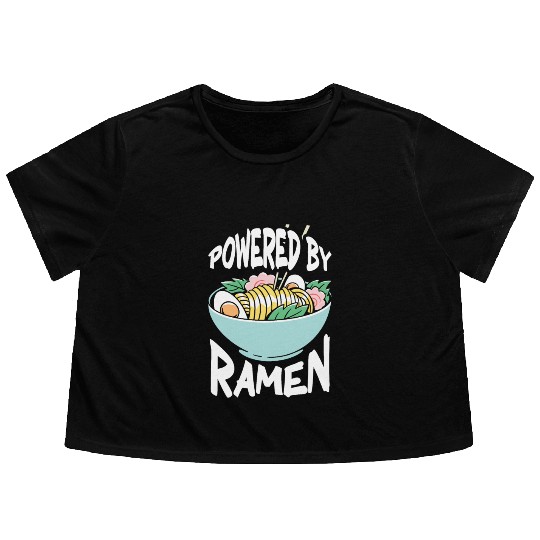 Powered By Ramen Anime Japanese Soup Cup Noodle Flowy Cropped Tees