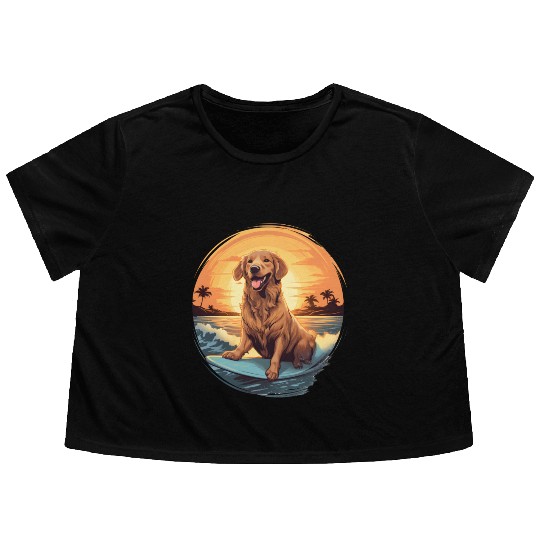 Golden Retriever Dog Surfing Happy Flowy Cropped Tees