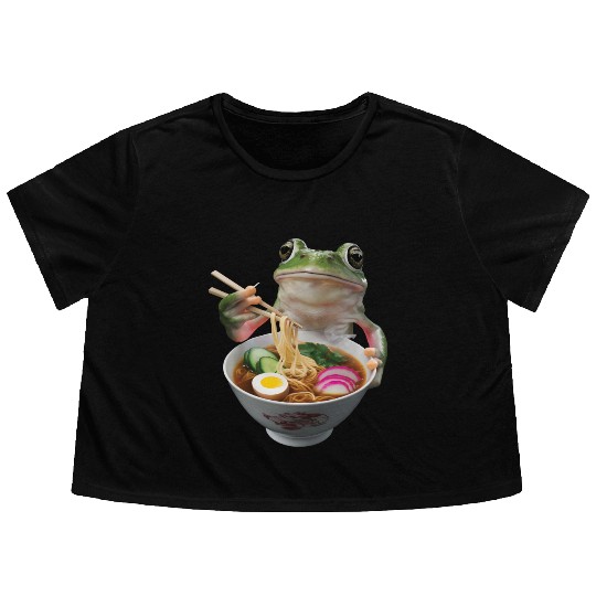Frog Eating Ramen Realistic Flowy Cropped Tees