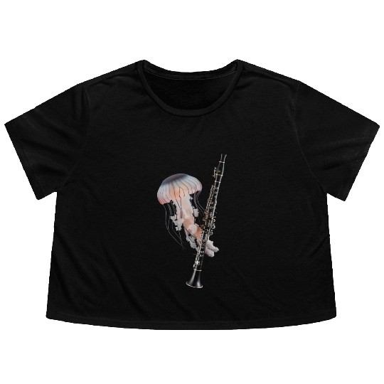 Jellyfish Playing Clarinet Realistic Flowy Cropped Tees