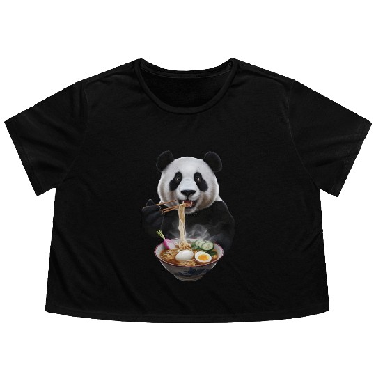 Panda Eating Ramen Realistic Flowy Cropped Tees