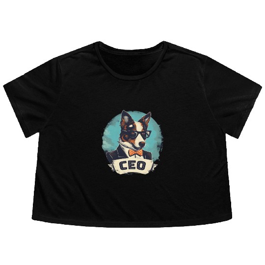 Border Collie Dog With Suit and Tie CEO Flowy Cropped Tees