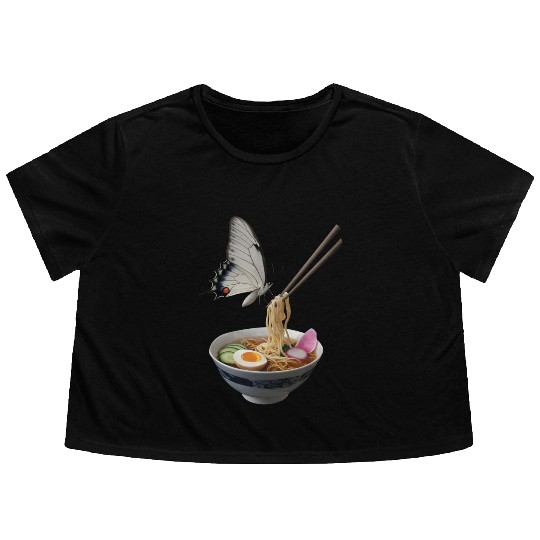 Butterfly Eating Ramen Realistic Flowy Cropped Tees