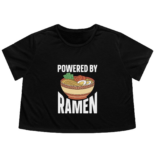 Powered By Ramen Anime Japanese Soup Cup Noodle Flowy Cropped Tees