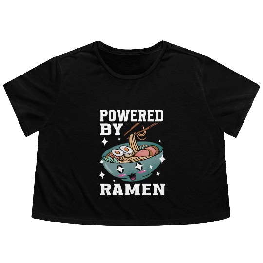 Powered By Ramen Anime Japanese Soup Cup Noodle Flowy Cropped Tees