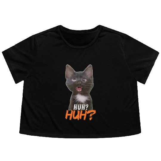 Funny Cross Eyed Cat Meme Huh Funny Cat Flowy Cropped Tees
