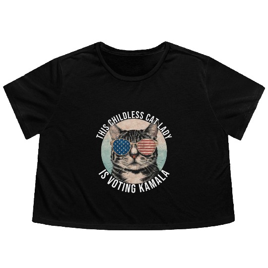 This Childless Cat Lady Is Voting Kamala Flowy Cropped Tees