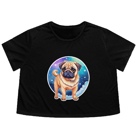 Pug Watercolor Flowy Cropped Tees
