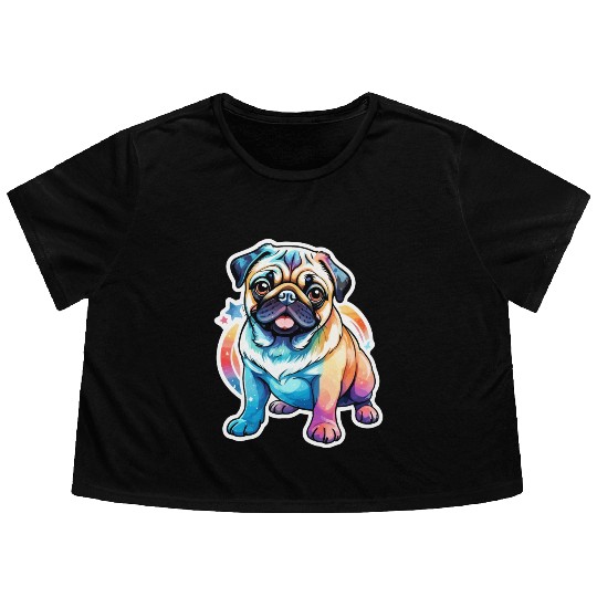 Pug Watercolor Flowy Cropped Tees