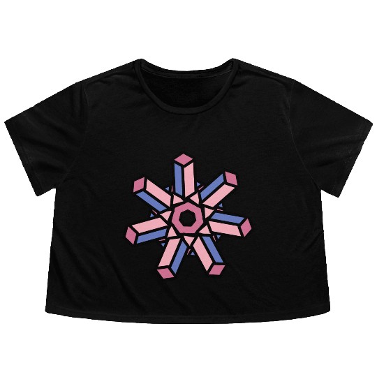 3D Illusion Geometric Gear Flowy Cropped Tees