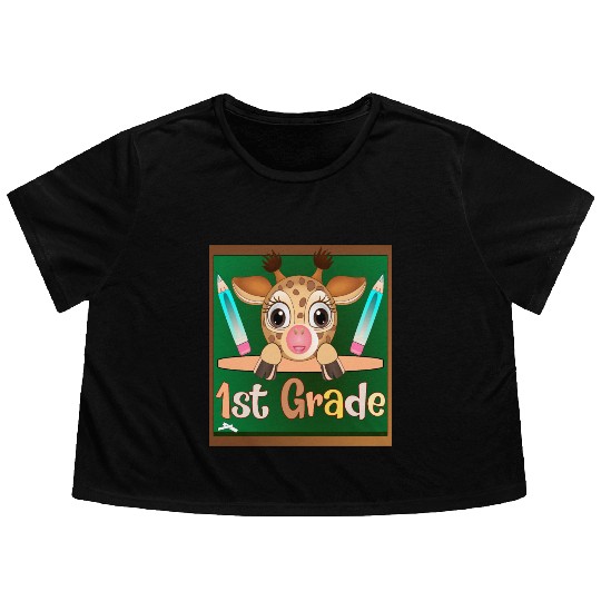 Back to school - 1st Grade Giraffe Flowy Cropped Tees
