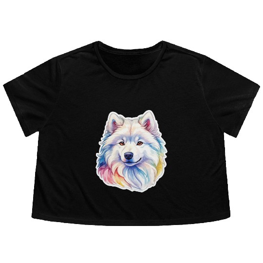 Samoyed Dog Watercolor Flowy Cropped Tees