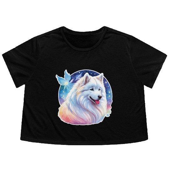 Samoyed Dog Watercolor Flowy Cropped Tees