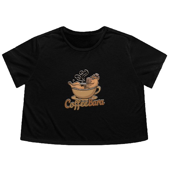 Coffeebara Capybara Coffedrinker Flowy Cropped Tees
