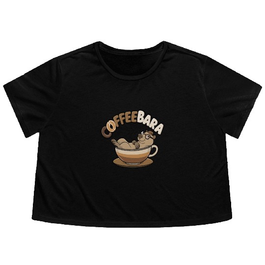 Coffeebara Capybara Coffedrinker Flowy Cropped Tees