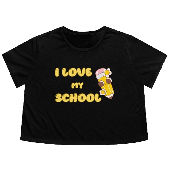Cute "I Love My School" Pencil Design Flowy Cropped Tees