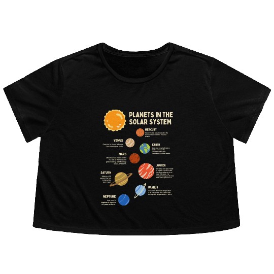 Colorful Solar System Planets Space Science Flowy Cropped Tees