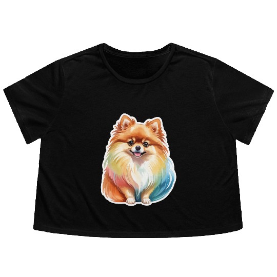 Pomeranian Watercolor Flowy Cropped Tees