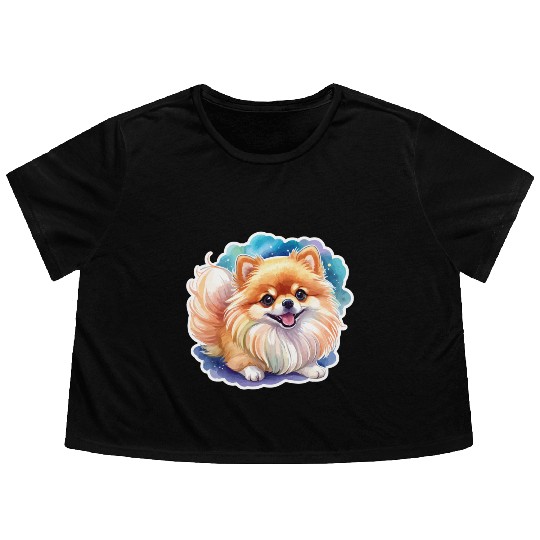 Pomeranian Watercolor Flowy Cropped Tees