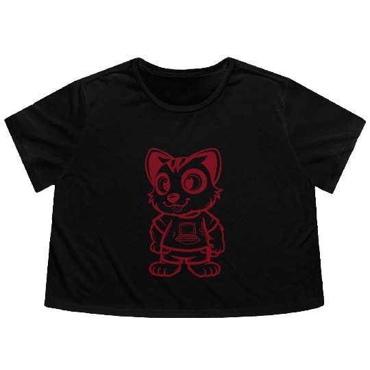 Cute Animal Wears Computer Flowy Cropped Tees Vector One Color