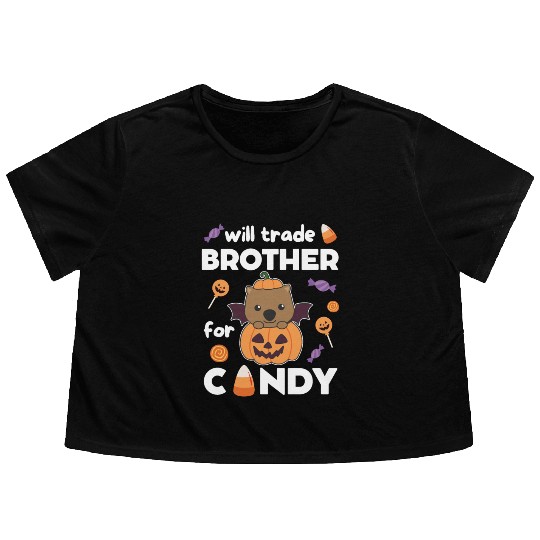 Wombat Halloween Trade Brother For Candy Flowy Cropped Tees