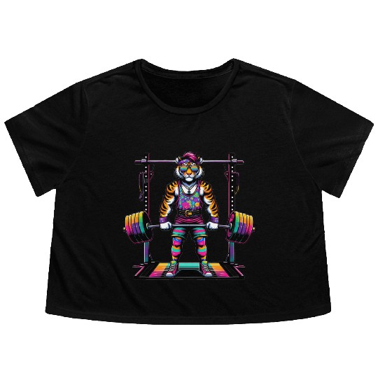 Muscular Rainbow Tiger Deadlifting Flowy Cropped Tees