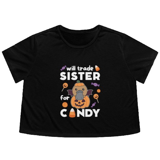 Platypus Halloween Trade Sister For Candy Flowy Cropped Tees