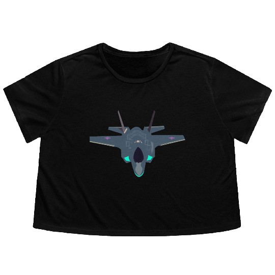 Stealthy F-35 Fighter Jet Design Flowy Cropped Tees