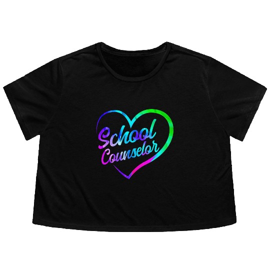 School Counselor Heart Watercolor Flowy Cropped Tees