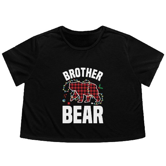 Red Plaid Bear Christmas Pajama Brother Matching Flowy Cropped Tees