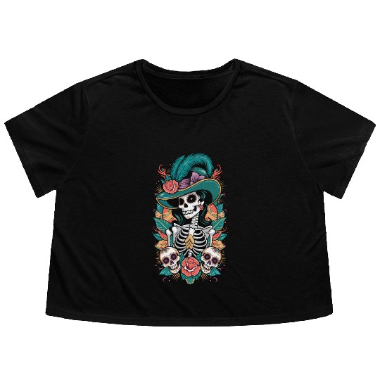 Skull Lady Flowy Cropped Tees