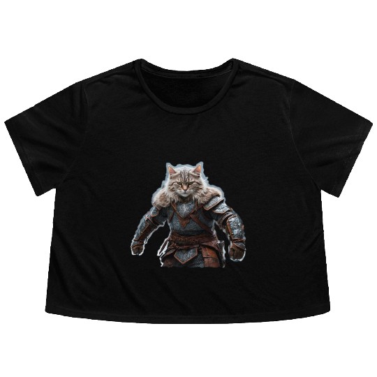 VIking cat Valhalla calling Flowy Cropped Tees