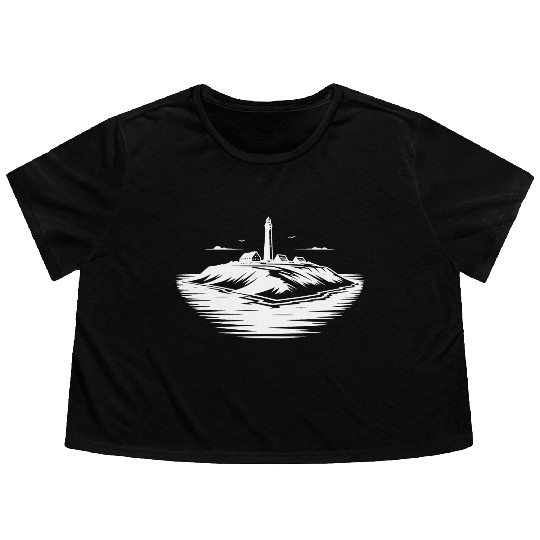 Lonely Island With Lighthouse On The Coast Flowy Cropped Tees
