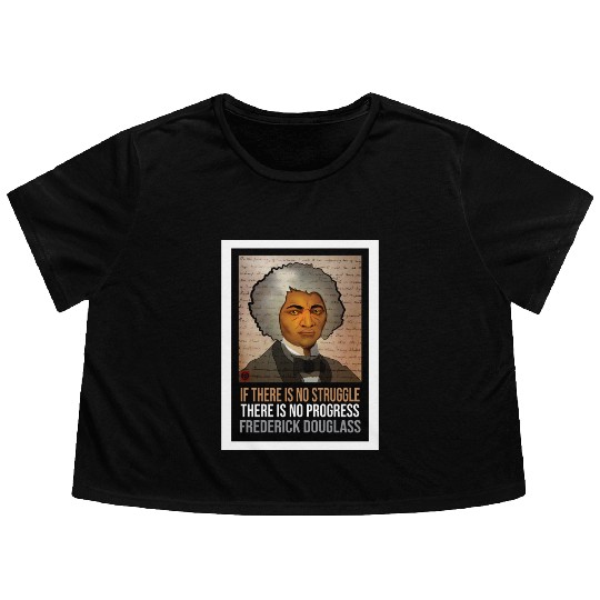 Frederick Douglass illustrated portrait and quote Flowy Cropped Tees