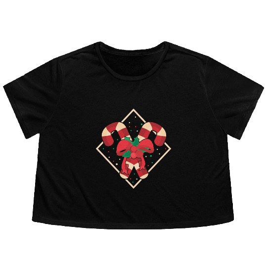 Candy Canes Christmas Flowy Cropped Tees - Holiday Christmas