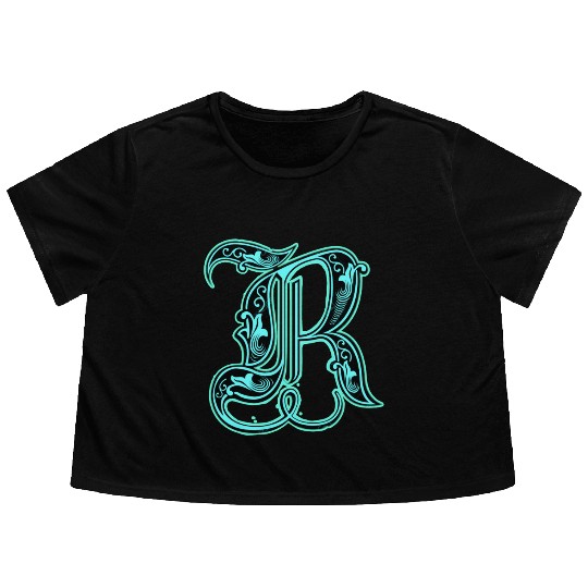 Neon Ornate Letter R Design Flowy Cropped Tees