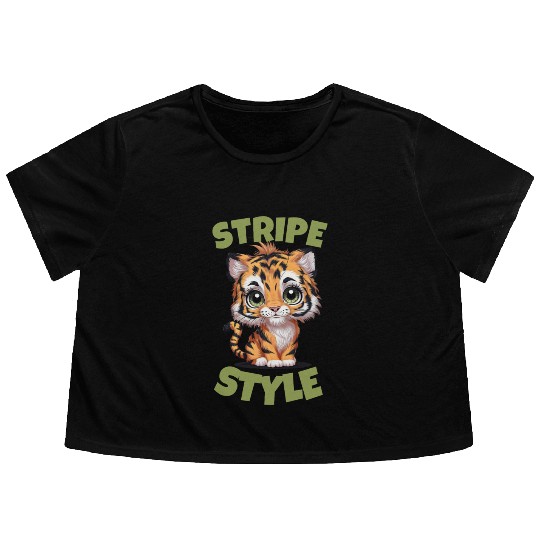 Cute Tiger Stripe Style Flowy Cropped Tees