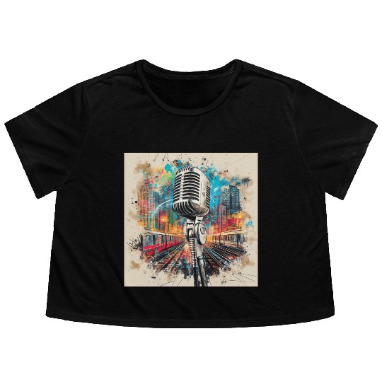NYC Microphone AT Subway Flowy Cropped Tees