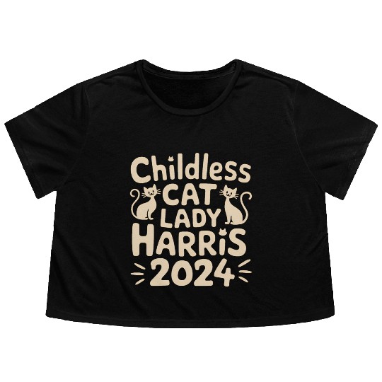 Childless Cat lady Kamala Harris Flowy Cropped Tees