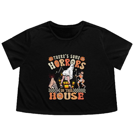 There's Some Horrors In This House Ghost Halloween Flowy Cropped Tees
