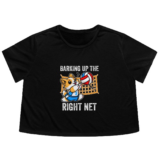 Barking Up the Right Net Funny Corgi Dog Humor Flowy Cropped Tees