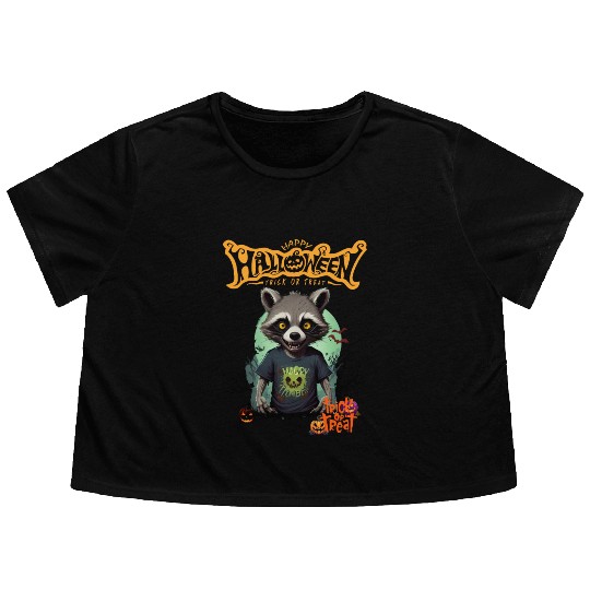 Trick or Treat Raccoon Flowy Cropped Tees