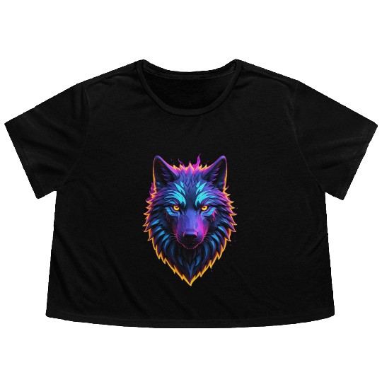 Wolf logo , rising from fire Flowy Cropped Tees