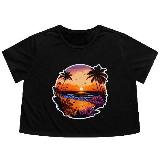 beach and the sunset Flowy Cropped Tees