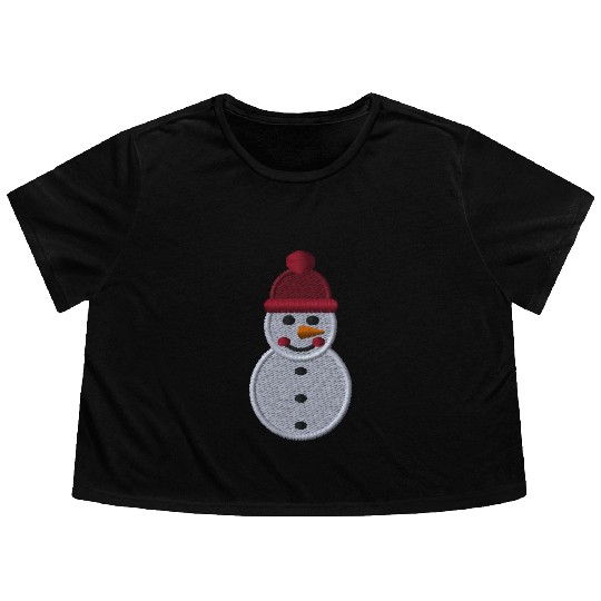 Snowman embroidered Flowy Cropped Tees