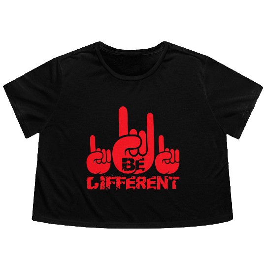 3 Be Different Heavy Metal Hard Rock Hand Gesture Flowy Cropped Tees