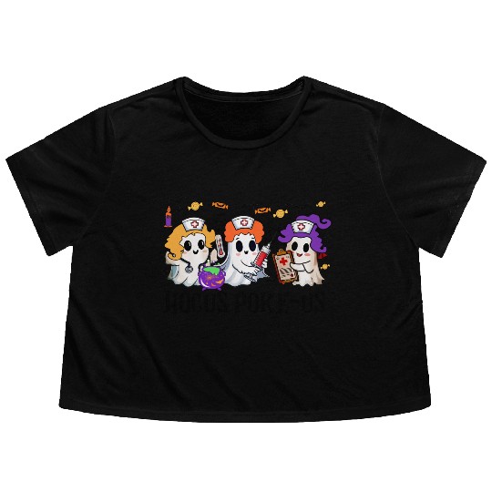 Hocus Poke us Witch Nurse Halloween Flowy Cropped Tees