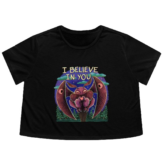The Mothman Cryptid believe in you cute creature Flowy Cropped Tees