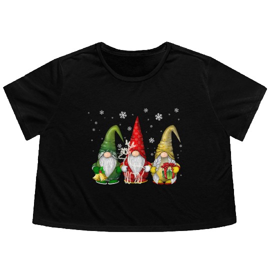 Three Funny Gnomes Christmas Gift Flowy Cropped Tees